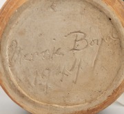 MERRIC BOYD pottery vase with hand-painted windswept tree decoration, incised "Merric Boyd, 1944", ​​​​​​​9cm high, 11cm wide. - 2