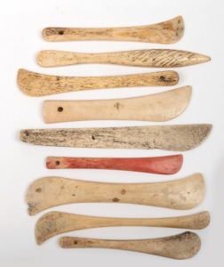 Nine assorted whalebone implements, 18th/19th century, the largest 15cm long.