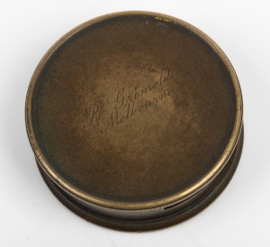 GRIMOLDI of Melbourne rare pocket optical square, 19th century, engraved "R. GRIMOLDI, MELBOURNE", 5.5cm diameter.