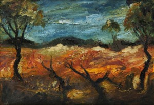 KEVIN CHARLES (PRO) HART (1928-2006), (untitled landscape), oil on canvas, signed lower right "Pro Hart", 24 x 35cm, 35 x 46cm overall.