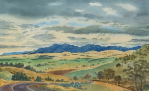 JEAN ISHERWOOD (working 1940-50s), Going Down Into Singleton, watercolour, signed lower right "Jean Isherwood", 31 x 51cm, 57 x 77cm overall.