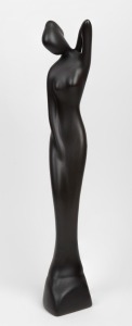 ELLIS pottery statue of a lady with matte black finish, signed "Ellis", 52cm high.