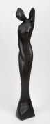 ELLIS pottery statue of a lady with matte black finish, signed "Ellis", 52cm high.