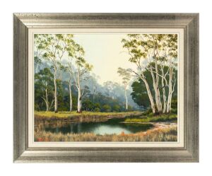 PETER YOUNG, (river scene), oil on canvas board, signed lower left "Peter Young", 45 x 60cm, 62 x 77cm overall.