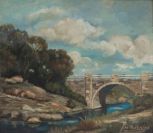 JOHN DARBYSHIRE (1911-1979), Old Stone Bridge, Little River, oil on board, signed lower right "John Darbyshire", ​​​​​​​40 x 45cm, 54 x 59cm overall.