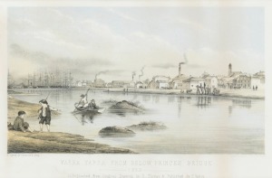 EDMUND THOMAS (1827-1867), Yarra Yarra From Below Prince's Bridge, hand-coloured engraving, ​​​​​​​20 x 29cm, 40 x 47cm overall.