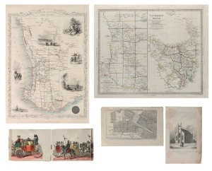 Two mid-19th century maps depicting Western Australia and "Van-Diemen Island", the larger 35 x 43cm, together with six c. 1850s 21 x 13cm plates (one depicting the Hoddle Grid), plus one other. (9 items)