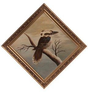 ARTIST UNKNOWN (Naive School), (untitled kookaburra), oil on card, ​​​​​​​34 x 34cm, 43 x 43cm overall.