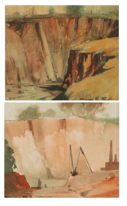 RONALD ELLIOTT BULL (1942-1979), I.) Quarry Site, II.) The Old Brickworks, watercolours, signed "Ronald E. Bull", the larger 18 x 21cm, 31 x 32cm overall.