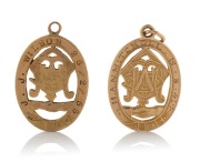 UNITED COMMERCIAL TRAVELLER'S ASSOCIATION OF AUSTRALIA two 9ct gold fobs, 20th century, ​​​​​​​12.3 grams total. - 2