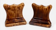 BENDIGO pair of brown glazed pottery bookends, ​​​​​​​13cm high.