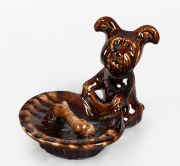 BENDIGO brown glazed pottery dog dish, ​​​​​​​11.5cm high.