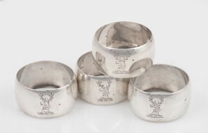 HENRY YOUNG of Collingwood (Melbourne), set of four Australian silver napkin rings with engraved stag's head crest (horse racing interest, Captain James Machell), circa 1885, 82 grams.