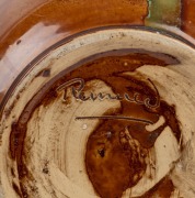 REMUED pottery jardiniere with applied gumnuts and leaves, incised markings, early pink and green glaze, circa 1933 - 3