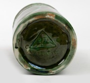 DELTA M. BROWN (HARVEY SCHOOL) green glazed pottery vase with Art Nouveau waratah decoration, incised in triangular cartouche "DELTA", ​​​​​​​20cm high. - 2