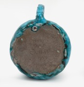 JOLLIFF turquoise glazed pottery jug with mauve interior, incised "Hand Built, Jolliff, 1953", 11.5cm high. - 2