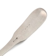 RICHARD LAMB Colonial Australian silver fiddle pattern tablespoon with engraved crest (possibly SAMUEL CLAYTON the engraver and silversmith), Sydney origin, circa 1840, stamped "R.L." crowned leopard, over stamped "G", lion passant, date letter "R", and m - 2