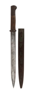 A German WW1 period K98 bayonet with original metal scabbard, 44cm overall.