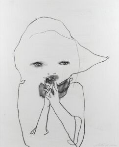 ABBEY McCULLOCH (1975 - ), It Never Happens When You Watch, 2010, charcoal on paper, signed lower right and titled verso, 60 x 50cm, 88 x76cm overall.