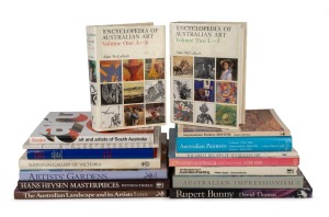 AUSTRALIAN ART AND ARTISTS: A shelf of mainly hardcover publications with subjects including Rupert Bunny, Hans Heysen, Australian Impressionists, Australian Women Artists and the McCulloch 2 volume encyclopaedia. (16)