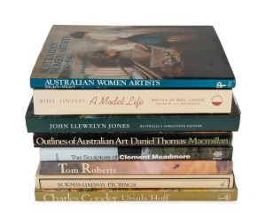 AUSTRALIAN ARTISTS: "Charles Condor" by Hoff, [1972], "Norman Lindsay's Etchings" by Thomas, [1982], "The Sculpture of Clement Meadmore," by Gibson, [1994], "Tom Roberts" by Radford, [1997], "John Llewelyn Jones" by Auty and Stourton [1998], plus three mo