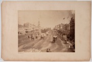 "BALLAARAT" large format albumen photograph showing an animated view of Sturt Street, circa 1880. Original mount with hand-written caption "Ballaarat". Possibly by William Bardwell. ​​​​​​​Sheet size 22 x 28.5cm. - 2