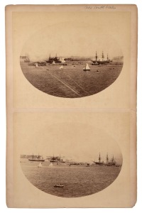 [MARITIME] group of eight large format albumen photographs by John Paine, documenting the Naval Review and Sham Fight Staged in Sydney Harbour, 12th April, 1881, on original mounts, sheet size 22.5 x 28cm.
