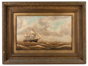 ARTIST UNKNOWN, Off Sydney Heads, oil on board, pencil inscription verso, 28 x 46cm, 50 x 68cm overall.