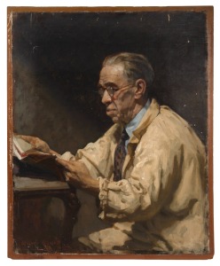 WILLIAM ROWELL (1898-1946), (portrait of an academic), oil on canvas laid down on board, signed lower left "William Rowell, '44", the canvas 87 x 69cm.