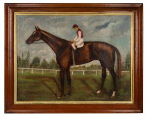 G. WATT, (racehorse with jockey), oil on canvas, signed lower left "G. Watt", ​​​​​​​56 x 74cm, 72 x 90cm overall.