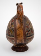A Nazca pottery stirrup pot with jaguar handle and hand-painted decoration, unknown age, ​​​​​​​21cm high. - 5