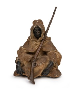 FRANZ BERGMANN antique Austrian cold-painted bronze statue of a sitting Nubian warrior, circa 1900, ​​​​​​​10cm high.