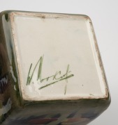 MOORCROFT "Claremont" pottery biscuit barrel on celadon green ground, underglazed green signature mark to base, 16cm high. - 4