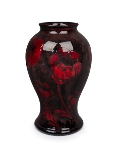 MOORCROFT flambe "Poppy" pattern pottery vase, impressed stamp "Moorcroft, Made In England", 32cm high.