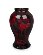 MOORCROFT flambe "Poppy" pattern pottery vase, impressed stamp "Moorcroft, Made In England", 32cm high.