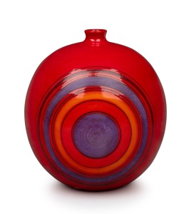 BITOSSI vintage Italian spherical red porcelain vase with bullseye motif, designed by ALDO LONDI, mid 20th century, 23cm high.