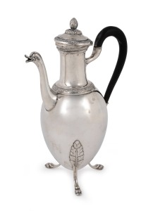 79 · An antique Continental 800 silver coffee pot with duck's head spout, timber handle and acorn finial, 19th/20th century, ​​​​​​​21.5cm high, 323 grams total including handle.