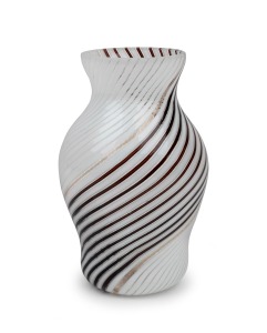 DINO MARTENS Mezza filigrana fascio bianco nero vintage Murano glass vase, for AURELIANO TOSO, circa 1950s, remnants of original paper label to base, 12cm high.