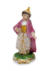 459 · DERBY antique English porcelain miniature statuette, 18th/19th century, red crown mark to base, 9cm high.