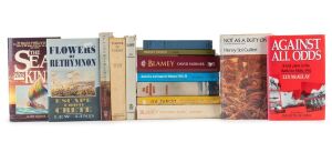 AUSTRALIAN MILITARY AND NAVAL HISTORY: A collection of books, mostly hardcover, including "The Royal Australian Navy" by McGuire, "Blamey - Controversial Soldier" by Hetherington, "On Target" (1943), "Not As a Duty Only" by Gullett, "HMAS Yarra" by Parry,
