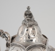 A fine quality antique English sterling silver coffee pot with engraved Gothic decoration and cast figural finial, engraved "Presented To The REV. W. BURDETT M.A. By The Inhabitants Of North Molton and Twitchen As A Testimony Of Their Grateful Recognition - 2
