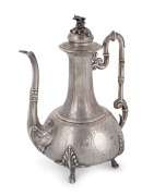 An antique French silver coffee pot with engraved decoration and floral finial, 19th century, 27cm high, 648 grams.