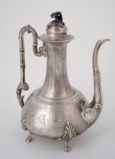 An antique French silver coffee pot with engraved decoration and floral finial, 19th century, 27cm high, 648 grams. - 2