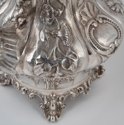 An antique English sterling silver coffee pot with floral repousse decoration and fruit finial, made in London, circa 1842, 24cm high, 1030 grams. - 2