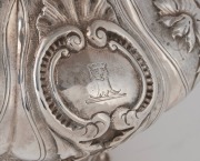 An antique English sterling silver coffee pot with floral repousse decoration and fruit finial, made in London, circa 1842, 24cm high, 1030 grams. - 3