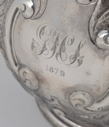 An antique English sterling silver coffee pot with floral repousse decoration, by Martin Hall & Co. of London, circa 1877, ​​​​​​​27cm high, 810 grams. - 2