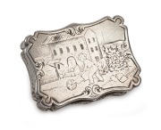 NATHANIEL MILLS antique silver vinaigrette with engraved town scene to the top, made in Birmingham, circa 1846, 3.5cm wide.