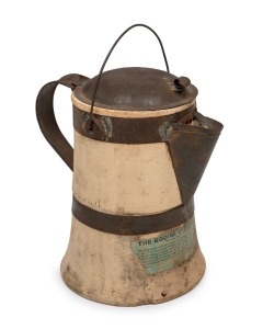 THE BODINE CRUCIBLE COFFEE POT rare antique American ceramic coffee pot with metal fittings and original paper label, late 19th century, ​​​​​​​20cm high.