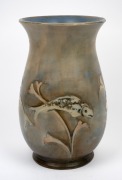 MOORCROFT rare "Fish" pattern pottery vase with salt glazed finish, impressed "Moorcroft, Made In England" plus blue signature "W. Moorcroft", 32cm high, 20cm wide. - 2