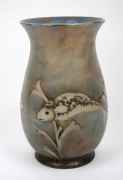 MOORCROFT rare "Fish" pattern pottery vase with salt glazed finish, impressed "Moorcroft, Made In England" plus blue signature "W. Moorcroft", 32cm high, 20cm wide. - 3